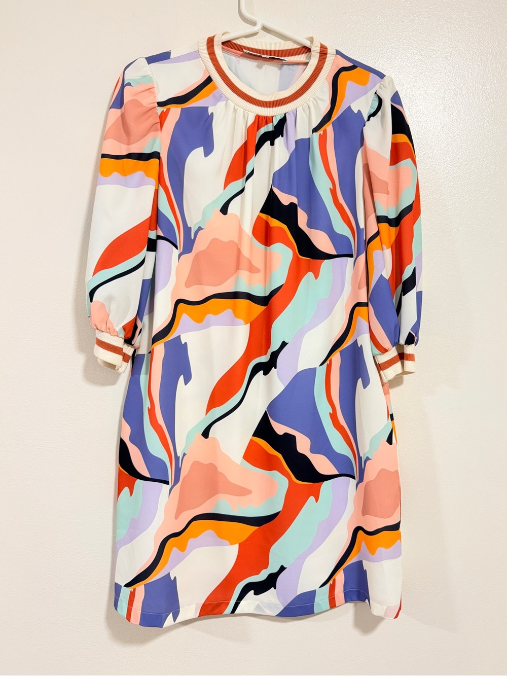 Crosby by Mollie Burch Abstract Print Puff sleeve Mini‎ Dress XS Mod Art to Wear